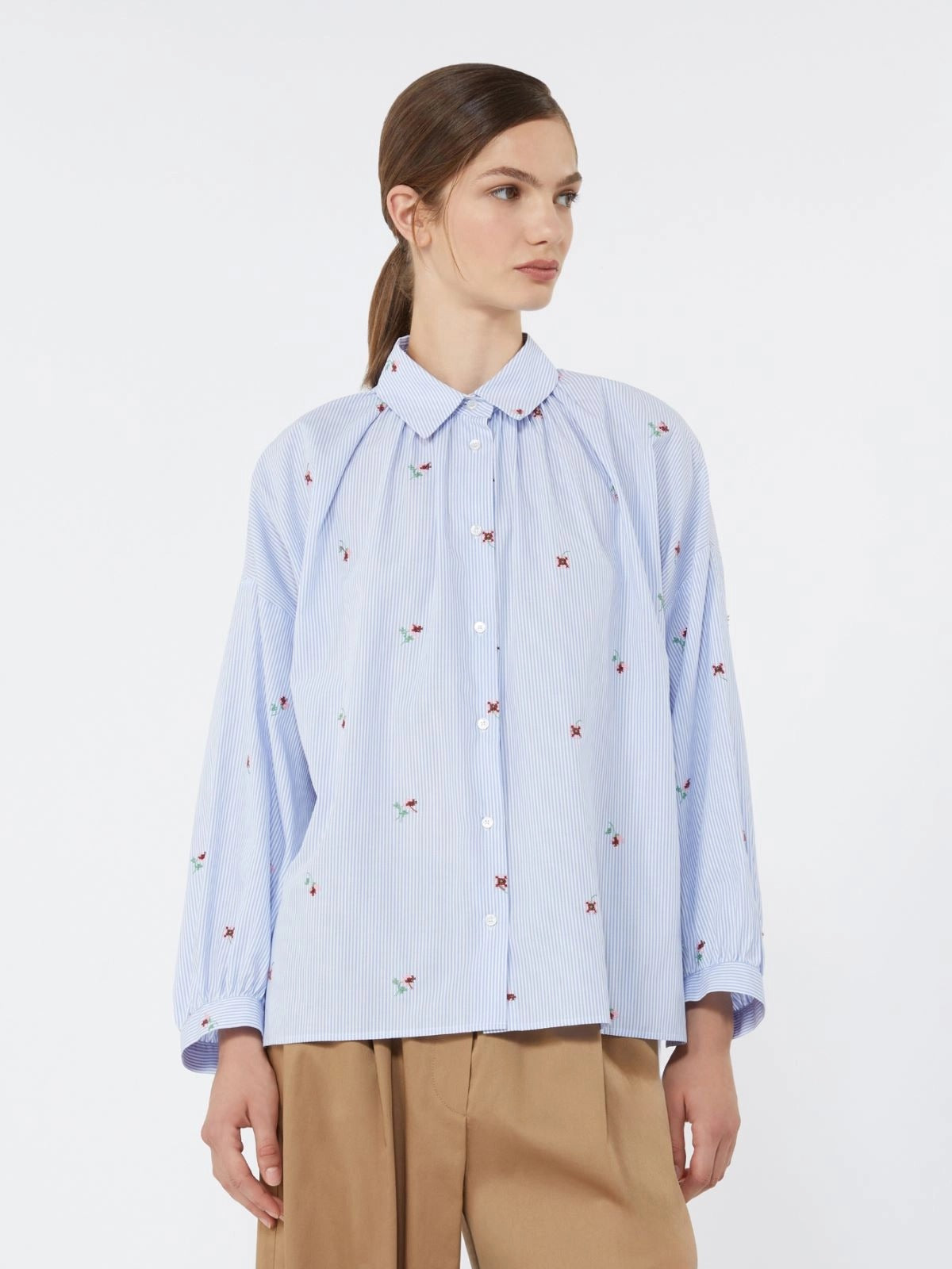 NEW Weekend MaxMara Butterfly Women's Embroidered Stripe Shirt Blue/Multi UK 12