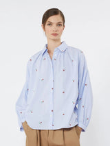NEW Weekend MaxMara Butterfly Women's Embroidered Stripe Shirt Blue/Multi UK 12