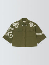 Weekend MaxMara Como Women's Relaxed Embroidered Shacket Khaki/Cream Size 8