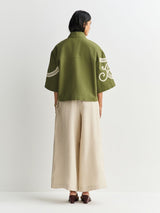 Weekend MaxMara Como Women's Relaxed Embroidered Shacket Khaki/Cream Size 8