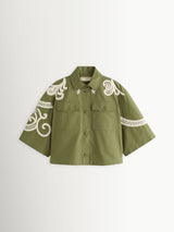 Weekend MaxMara Como Women's Relaxed Embroidered Shacket Khaki/Cream Size 8