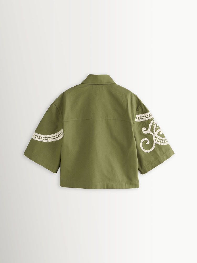 Weekend MaxMara Como Women's Relaxed Embroidered Shacket Khaki/Cream Size 8