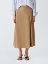 Weekend MaxMara Zattera Cotton Drape A-Line Maxi Skirt - UK 10 - Tobacco