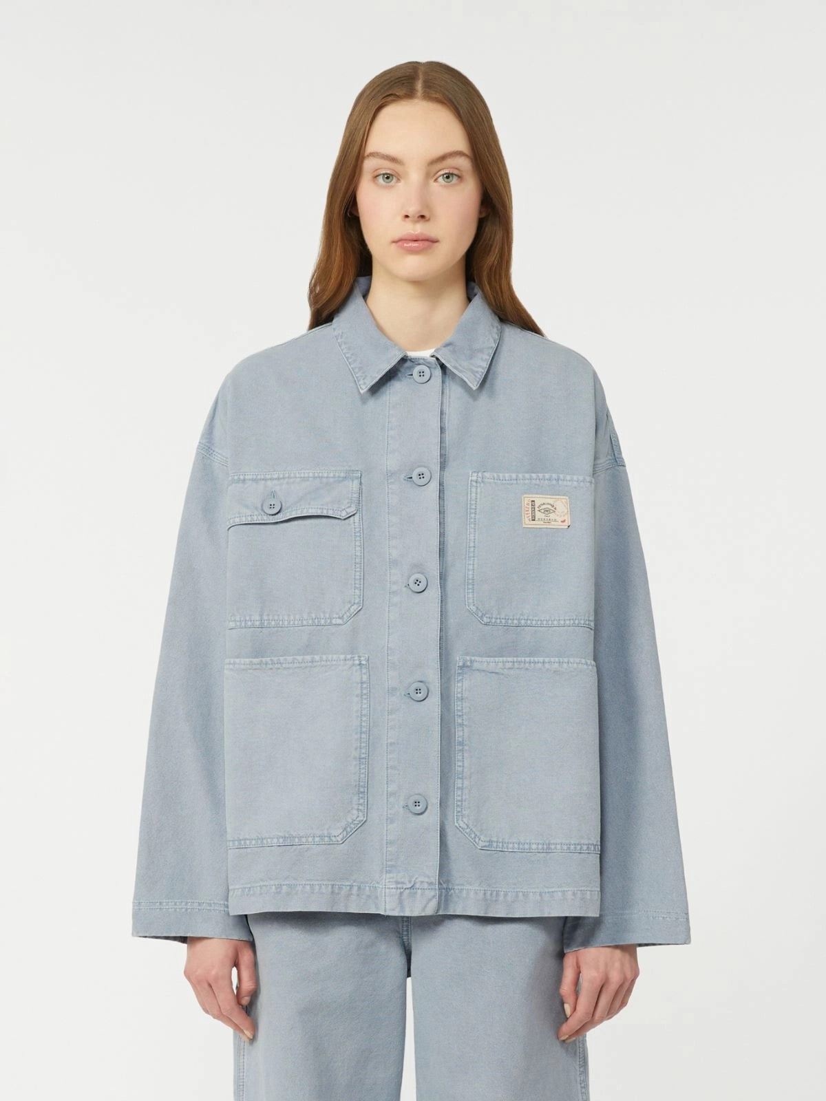 Weekend MaxMara Album Cotton Workwear Button Jacket - Light Blue - UK 8