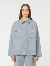 Weekend MaxMara Album Cotton Workwear Button Jacket - Light Blue - UK 8