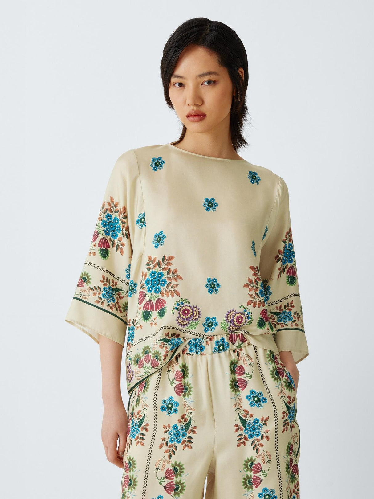 Weekend MaxMara Samba 3/4 Sleeve Floral Regular Silk Top - Ivory - UK 18