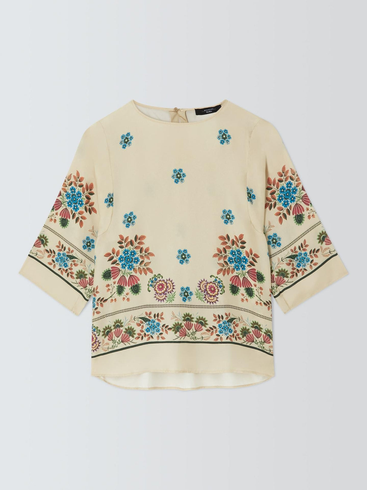 Weekend MaxMara Samba 3/4 Sleeve Floral Regular Silk Top - Ivory - UK 18
