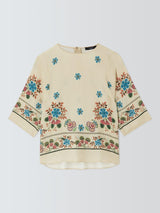 Weekend MaxMara Samba 3/4 Sleeve Floral Regular Silk Top - Ivory - UK 18