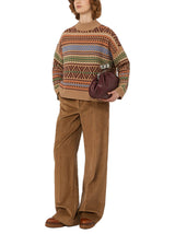 Weekend Max Mara Festoso Stripe Pure Wool Women's Jumper - Small Beige/Multi