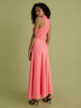 FLORERE Fit & Flare High Neck Sleeveless A-Line Midi Dress - Pink UK 14