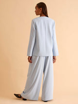 FLORERE Curved Front Single Breasted Collarless Blazer Light Blue - Size 16
