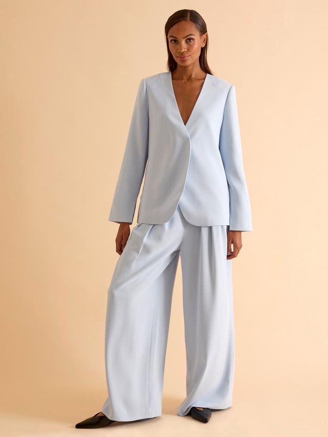 FLORERE High Waist Tailored Wide Leg Women's Trousers - Light Blue - Size 10