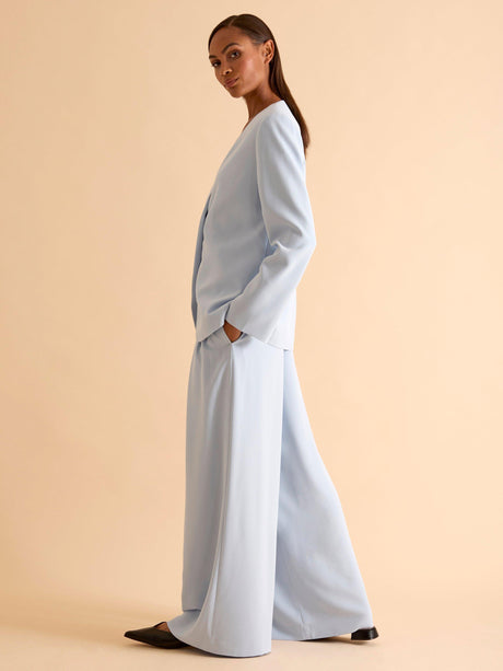 FLORERE High Waist Tailored Wide Leg Women's Trousers - Light Blue - Size 10