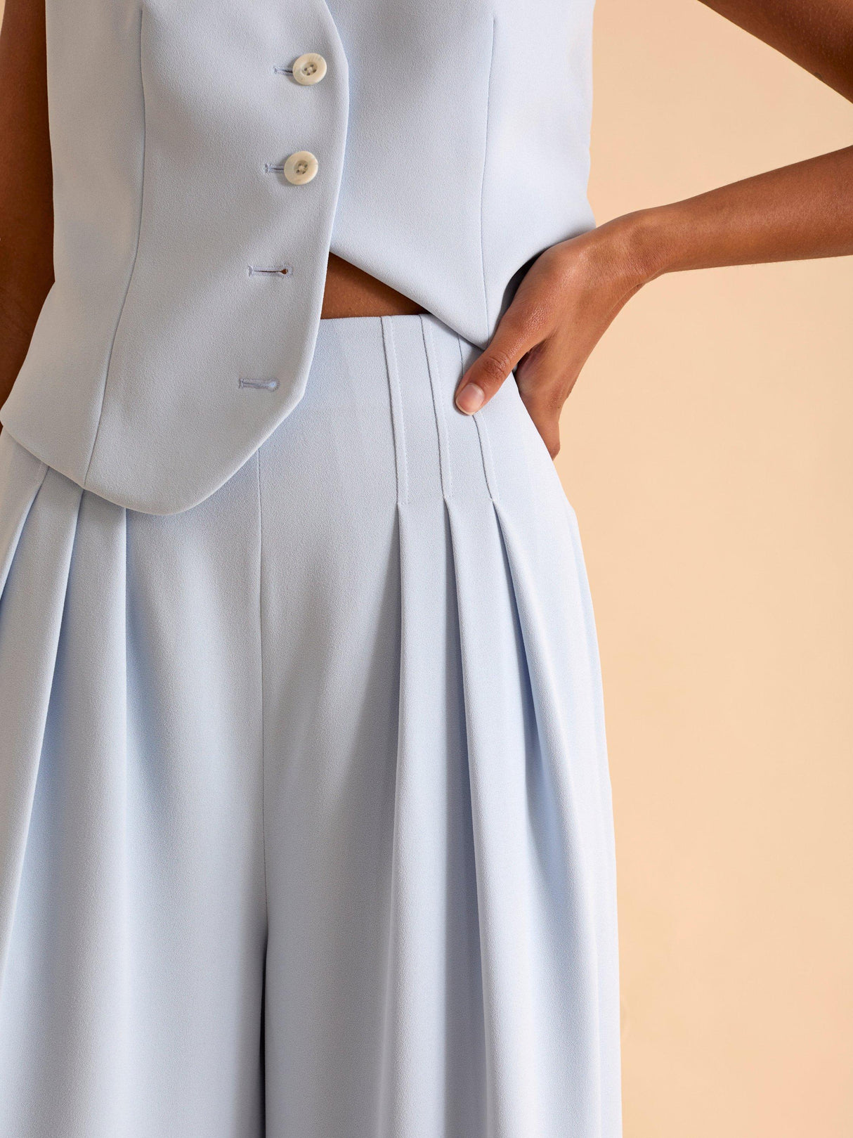 FLORERE High Waist Tailored Wide Leg Women's Trousers - Light Blue - Size 10