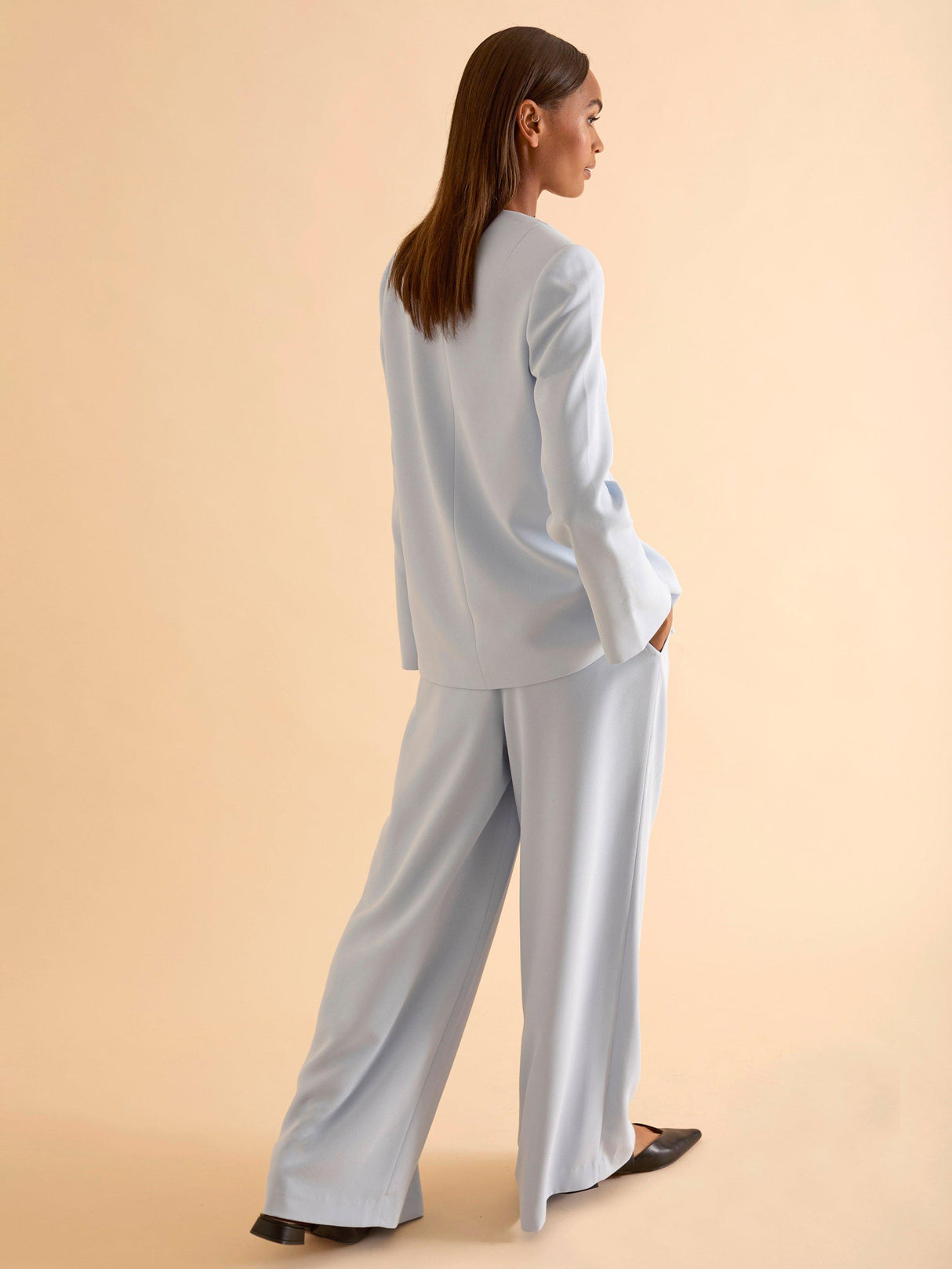 FLORERE High Waist Tailored Wide Leg Women's Trousers - Light Blue - Size 10