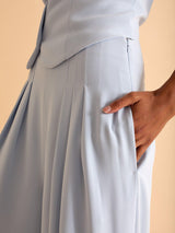 FLORERE High Waist Tailored Wide Leg Women's Trousers - Light Blue - Size 10