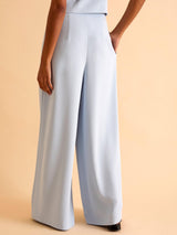 FLORERE High Waist Tailored Wide Leg Women's Trousers - Light Blue - Size 10