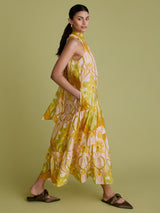 FLORERE Nouveau Paisley High Neck Tiered Women's Midi Dress - Multi - UK 16