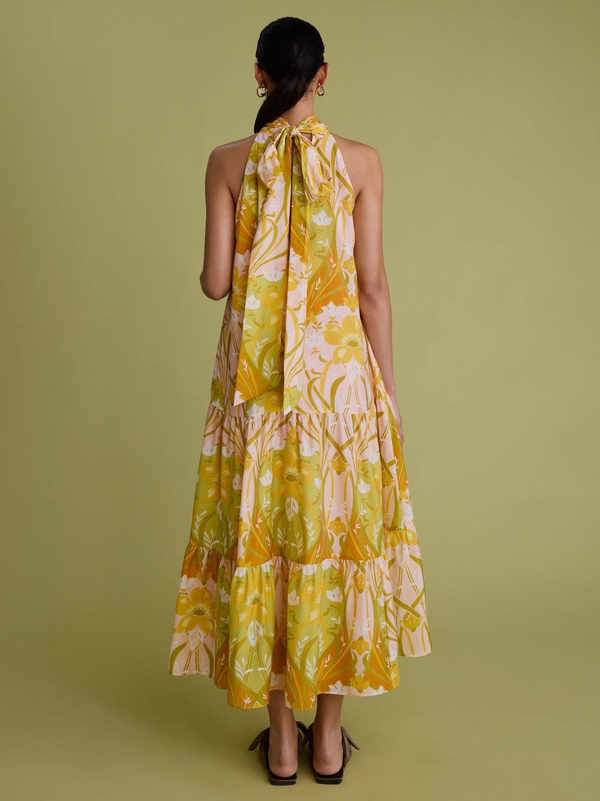 FLORERE Nouveau Paisley High Neck Tiered Women's Midi Dress - Multi - UK 16
