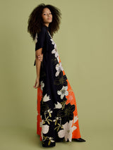 FLORERE High Neck Floral Short Sleeve Trapeze Maxi Dress - Multi Size 12