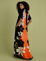 FLORERE High Neck Floral Short Sleeve Trapeze Maxi Dress - Multi Size 12