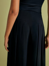 FLORERE Women's Deep Pleat High Rise Wide Leg Trousers - Black - UK 10