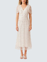 Elliatt Womens Kristina Beaded Mesh Short Sleeve Midi Dress - White - S