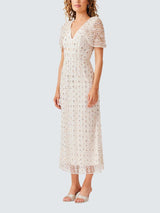 Elliatt Womens Kristina Beaded Mesh Short Sleeve Midi Dress - White - S