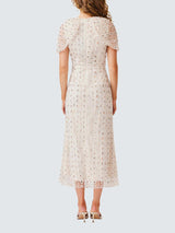 Elliatt Womens Kristina Beaded Mesh Short Sleeve Midi Dress - White - S