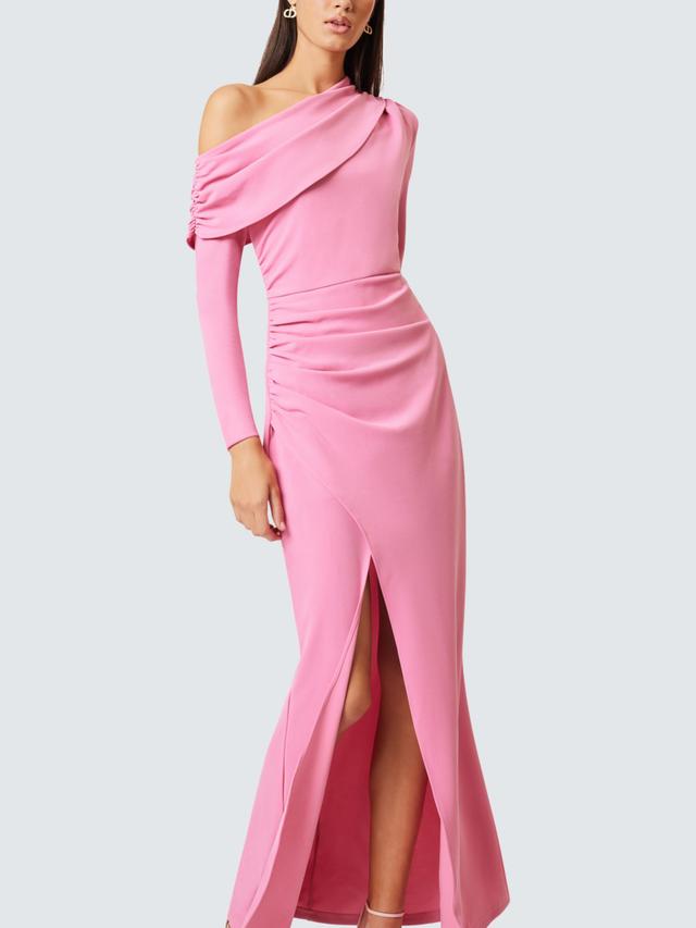 Elliatt Jamie Asymmetric Long Sleeve Womens Polyester Maxi Dress - Pink - S