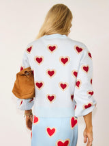 Never Fully Dressed Embroidered Heart Cardigan - Light Blue/Red - Size XL