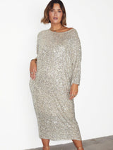 Never Fully Dressed Jem Sequin Women's Midi Dress - UK Size L-XL - Silver