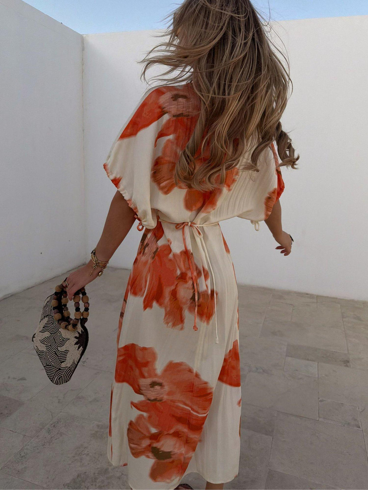 Never Fully Dressed Simmi Short Sleeve Floral Print Midi Dress - White UK 14