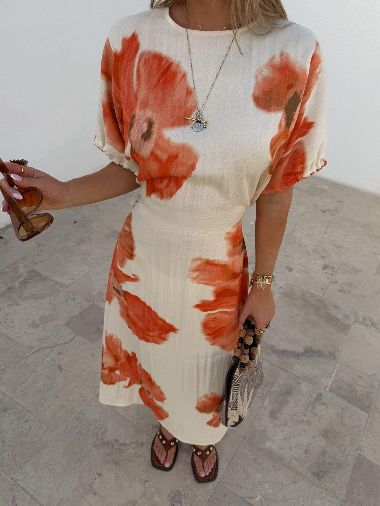Never Fully Dressed Simmi Short Sleeve Floral Print Midi Dress - White UK 14