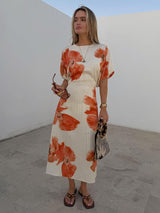 Never Fully Dressed Simmi Short Sleeve Floral Print Midi Dress - White UK 14