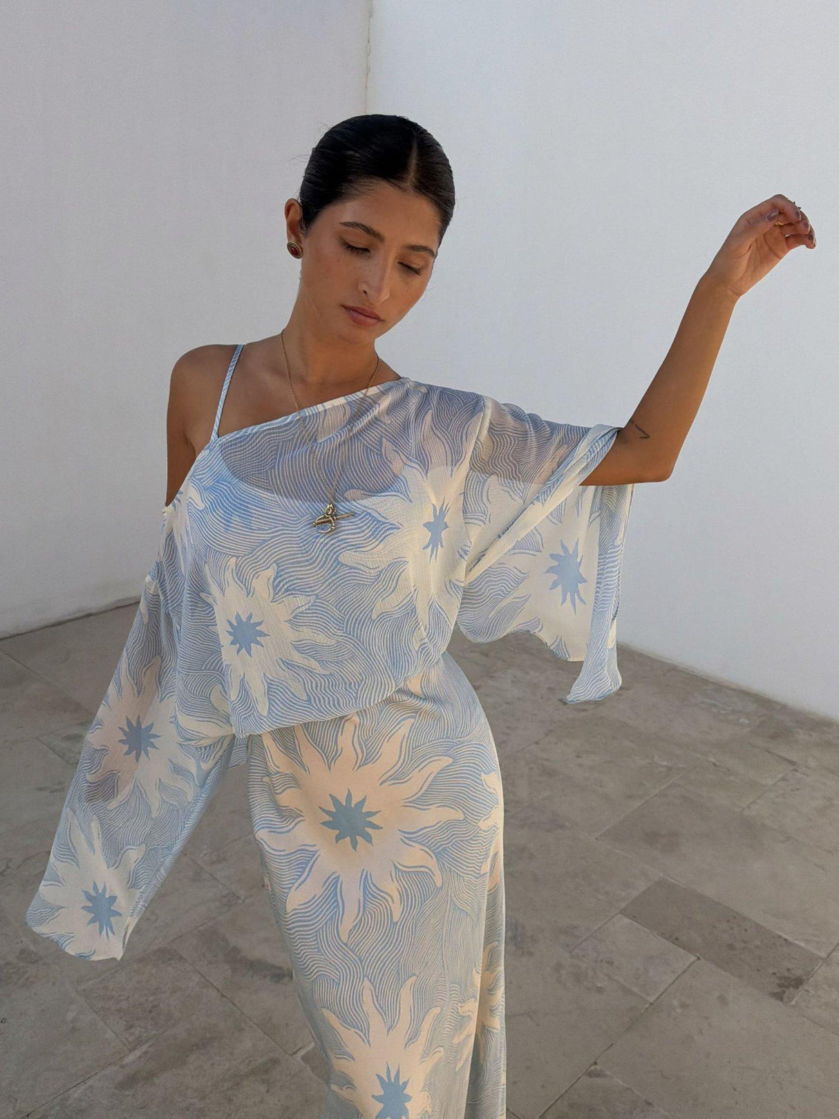Never Fully Dressed Soleil Anais Chiffon Regular Maxi Dress - Blue - UK 10