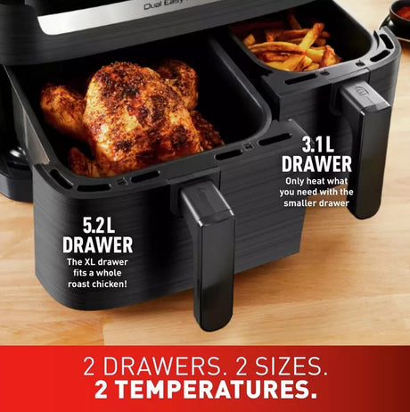 Tefal Easy Fry EY901N40 8.3L Dual Drawer Air Fryer 2700W - Black