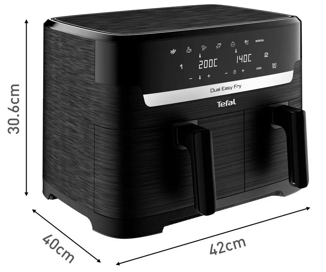 Tefal Easy Fry EY901N40 8.3L Dual Drawer Air Fryer 2700W - Black - Kazoop 