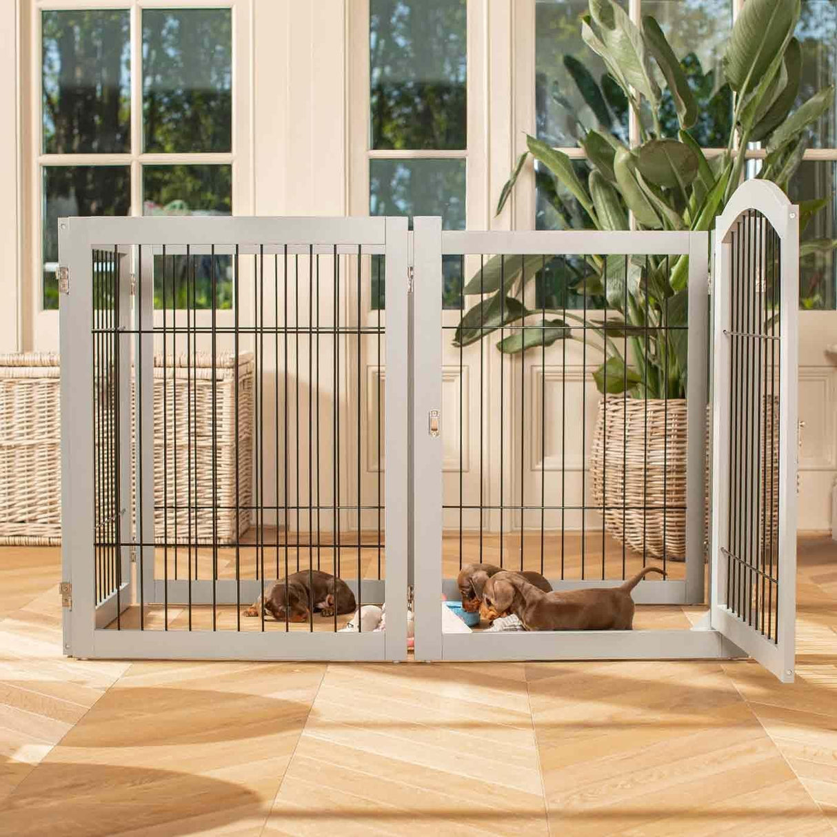 Lords & Labradors Wooden Foldable Training & Safety Puppy Play Pen - Grey