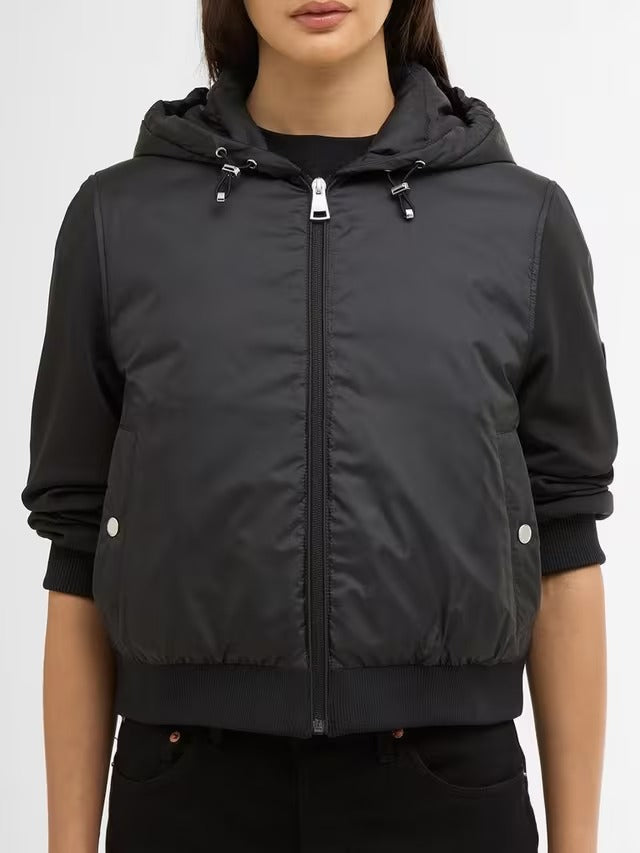 NEW Barbour Women's Equinox Quilted Sweatshirt Cropped Jacket - Black - UK 16