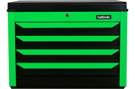Halfords 27in 4-Drawer Lockable Rolling Tool Chest Cabinet - Neon Green
