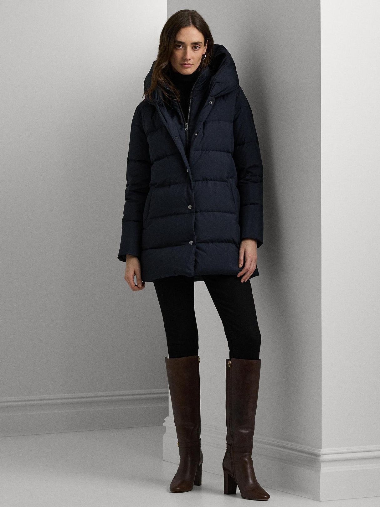 Ralph Lauren Women's Regular Hooded Duvet Down Coat - Dark Navy - Small