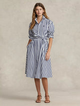 Ralph Lauren Stripe Knee Length Long Sleeve Shirt Dress - Navy/White - UK 8