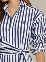 Ralph Lauren Stripe Knee Length Long Sleeve Shirt Dress - Navy/White - UK 8