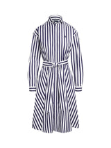 Ralph Lauren Stripe Knee Length Long Sleeve Shirt Dress - Navy/White - UK 8