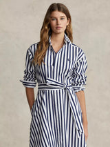 Ralph Lauren Stripe Knee Length Long Sleeve Shirt Dress - Navy/White - UK 8