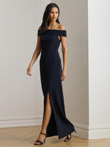 Ralph Lauren Women's Adlar Crepe Off Shoulder Plain Dress - Size 12 - Navy