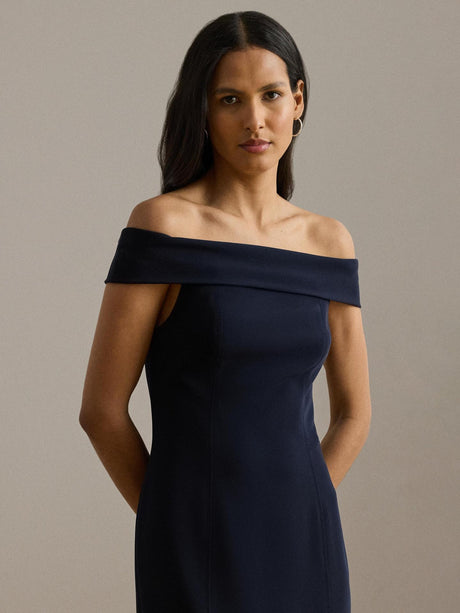 Ralph Lauren Women's Adlar Crepe Off Shoulder Plain Dress - Size 12 - Navy