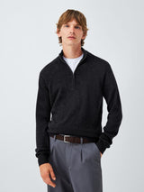 John Lewis Pure Cashmere Half Zip High Neck Men's Jumper - Large - Charcoal