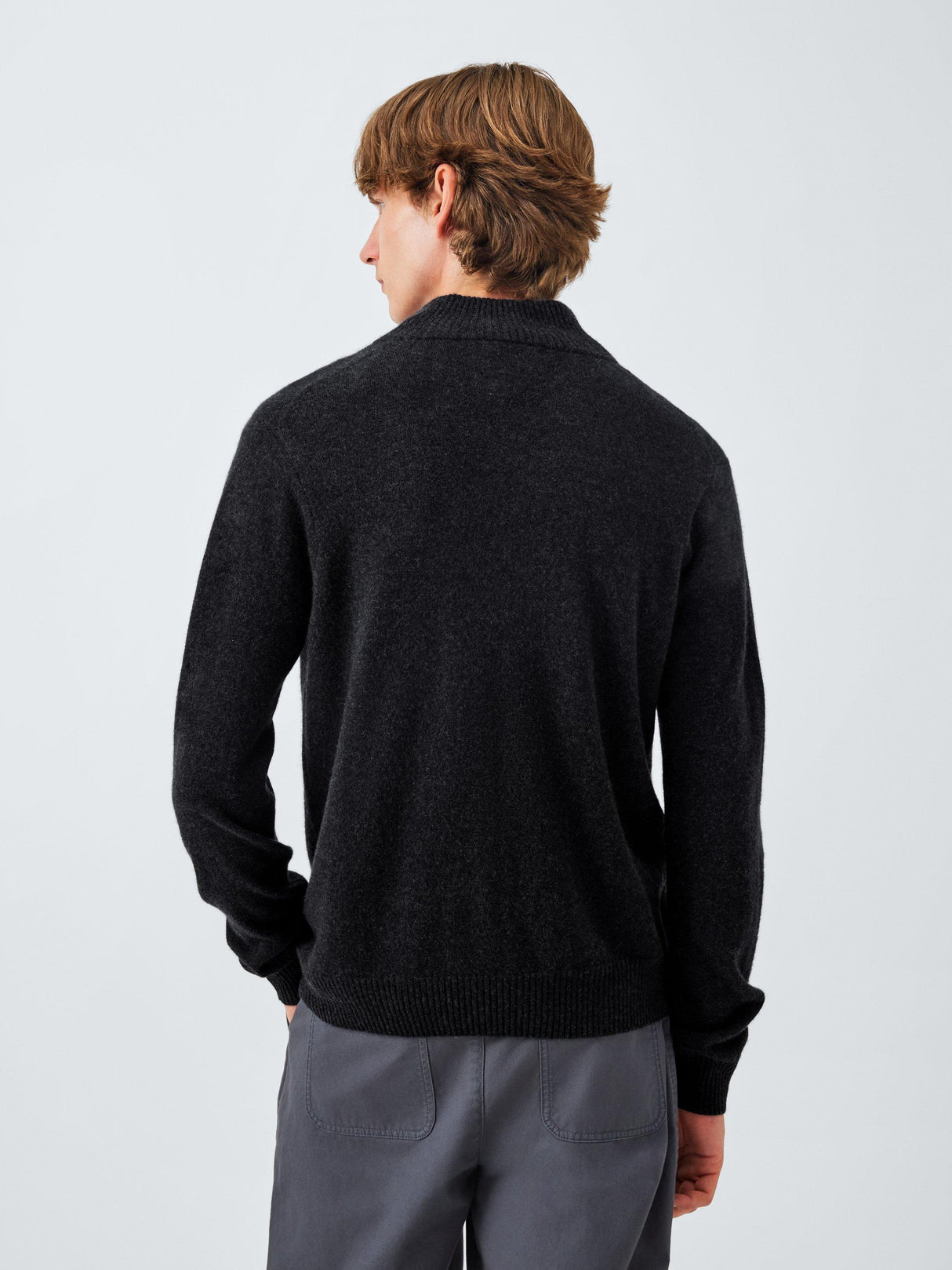 John Lewis Pure Cashmere Half Zip High Neck Men's Jumper - Large - Charcoal